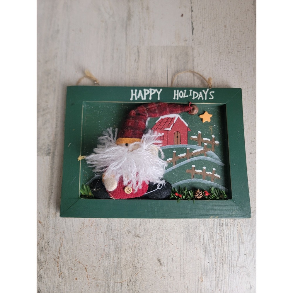 Vintage‎ style green wooden scenic hanging frame Xmas home decor